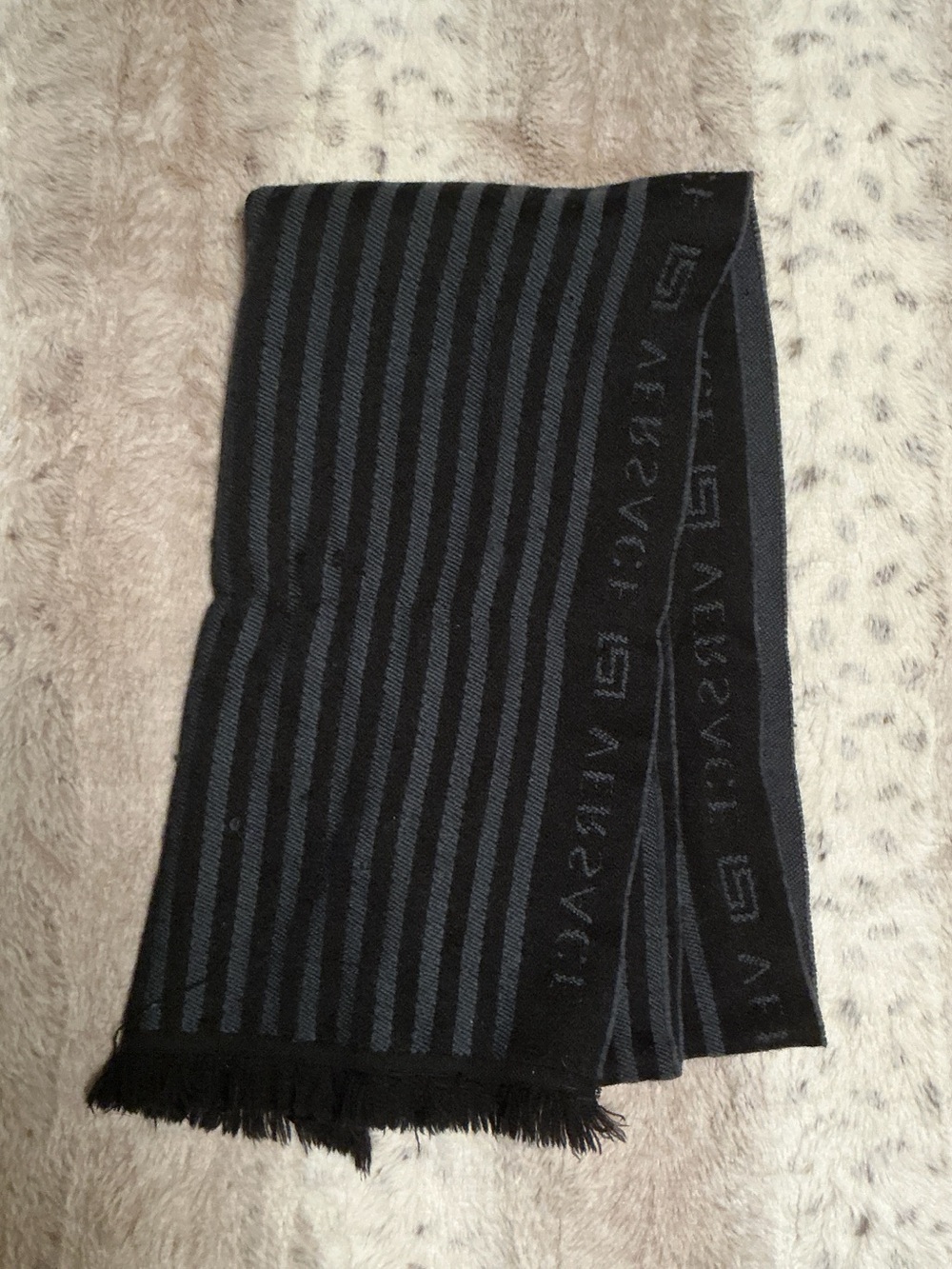 Versace Men's Black and Dark Gray Vintage Wool Scarf